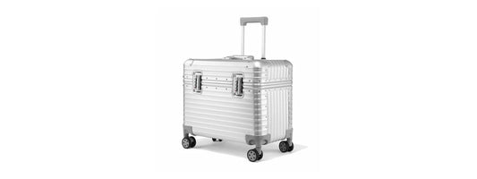 Aluminum suitcase in airport terminal for antler vs aluminum comparison